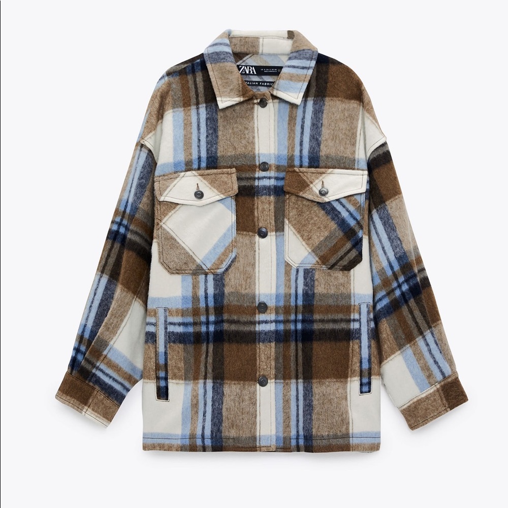 Zara Wool Blend Plaid Overshirt